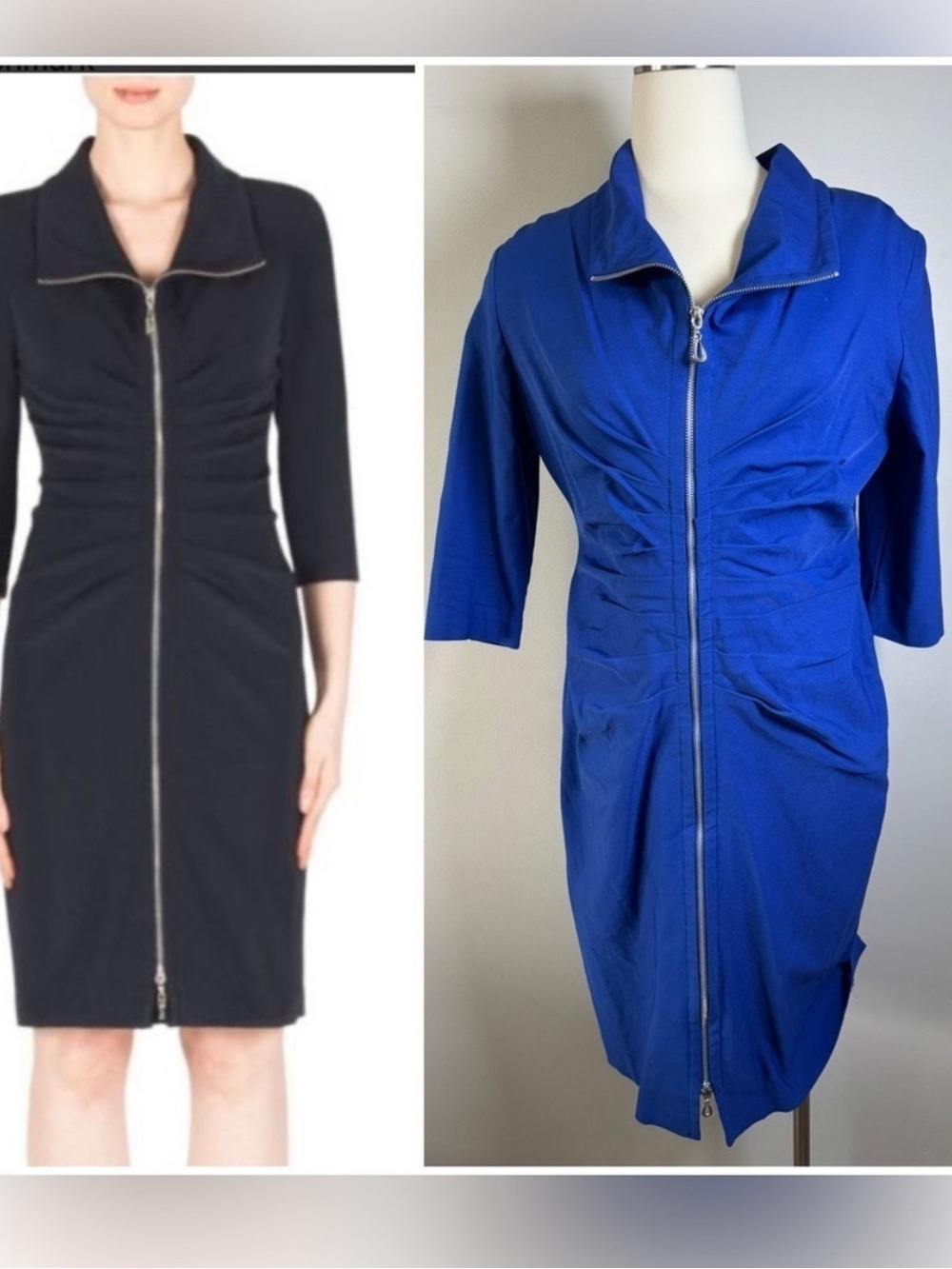 Joseph Ribkoff Royal Blue Zip-Front Bodycon Pencil Long Sleeve Dress size 14